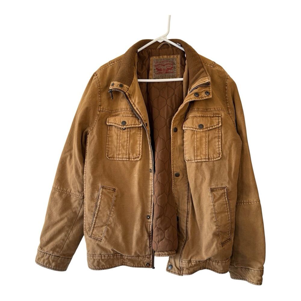 Levi's Men's Large Lined Jacket Brown Military Trucker Canvas Chore Coat Western - Picture 2 of 9